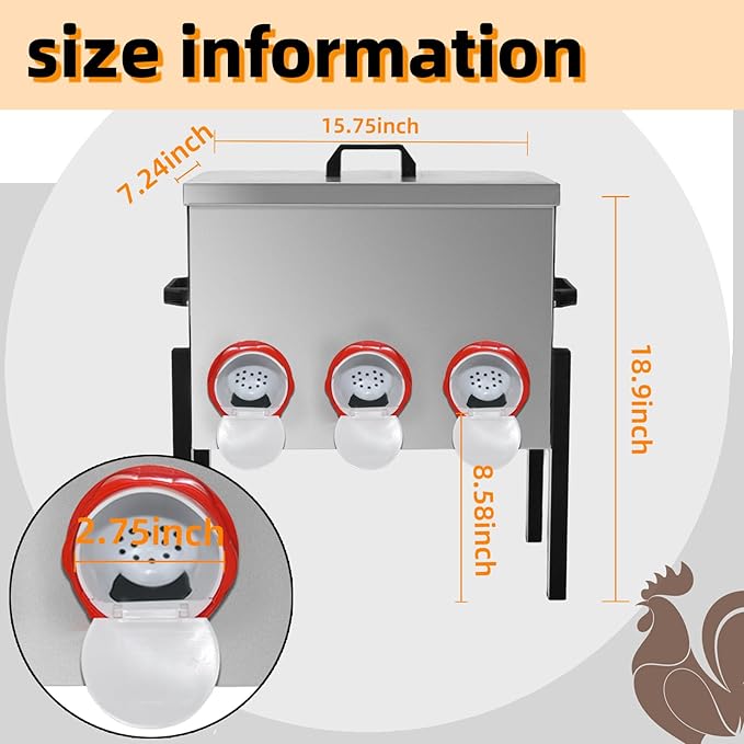 XKV Metal Automatic Chicken Feeder 30LBS with 6 Ports,Locking Lid and Legs,No Feed Waste,All Seasons Support,Weather-Resistantand Animal-Proof,Suitable for Chicken,Geese,Ducks,Turkeys,Quails