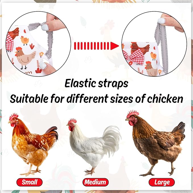 Whaline 8Pcs Chicken Saddles for Hens Chicken Apron with Elastic Straps for Poultry Protector Wing Back Feather Fixer Supplies