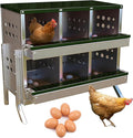 Chicken Nesting Box, 6 Compartment Roll Away Laying Box for Hens, Heavy-Duty Galvanized Steel, Front Egg Collection Tray, 6 Training Eggs Included