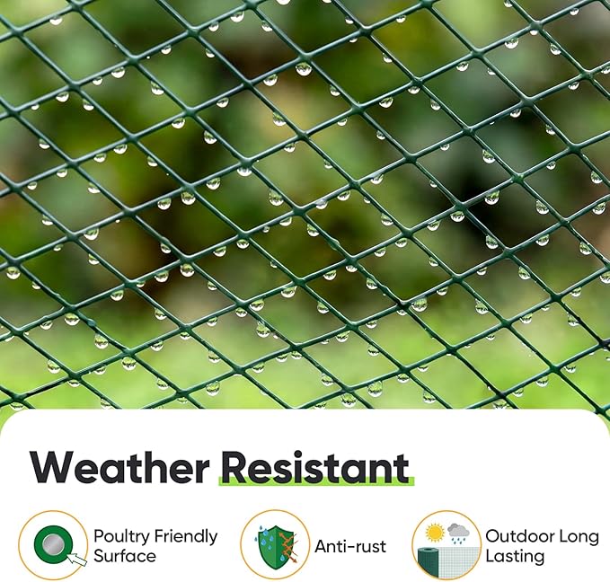 Quictent 3.3 x 25 FT Hardware Cloth for Chicken Coop, 1/2 inch 20 Gauge Dark Green Vinyl Coated Chicken Wire Mesh, Predator Proof Chicken Fence, Garden Netting