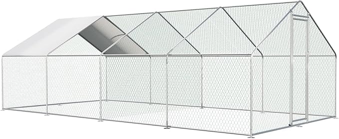 Large Chicken Coop for 20 Chickens Metal Chicken Run with Waterproof Cover for Walk-in Chicken Run for Yard Outdoor Poultry Cage