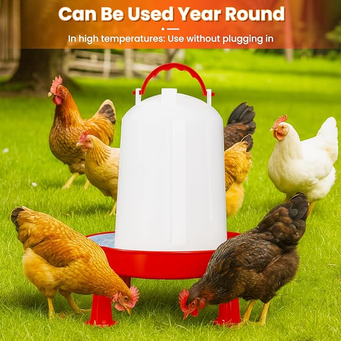 Nexum 35W Thermostatic Heated Chicken Waterer, 1 Gallon Winter Poultry Water Heater with Detachable Legs & Easy-Fill Funnel for Chicken Coop, Ducks, Birds