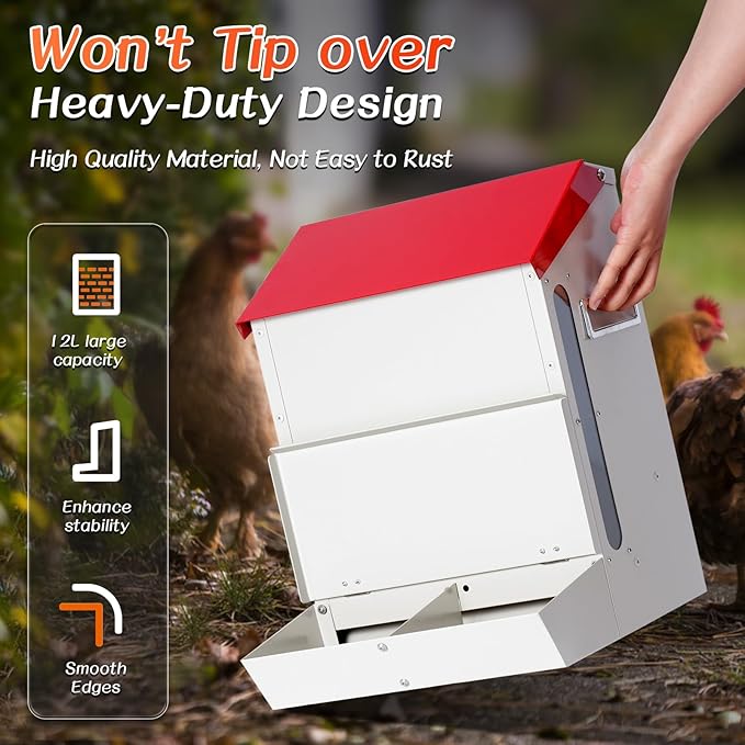 Galvanized Wall Mount Chicken Feeder No Waste Hanging Chicken Feeder with Lid Weatherproof Metal Automatic Poultry Feeder Trough Food Dispenser Mess Free for Duck Geese, Hens, Turkeys Coop