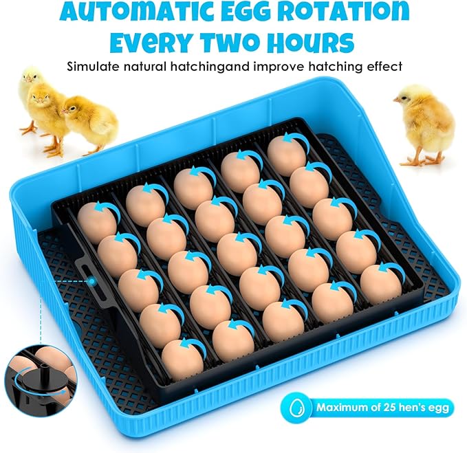 25 Egg Incubator Digital Poultry Hatcher Machine with Automatic Egg Turning, incubators for Hatching Eggs, Temperature & Humidity Control, LED Screen, General Purpose Incubator