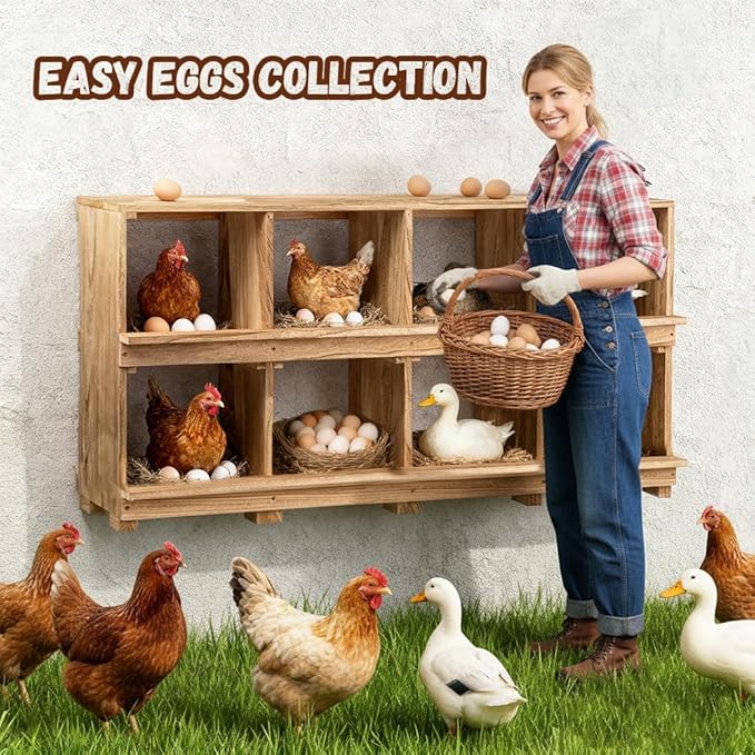 Wooden Chicken Nesting Boxes - 3 Compartment Poultry Nest Box, Lightweight, Front & Rear Ventilation, Easy to Clean & Install, Wall/Floor Mount for Laying Hens Ducks