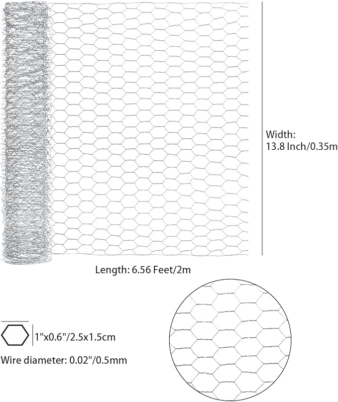 Aboofx Chicken Wire Net for Crafts, 78.7 x 13.7 inch Floral Chicken Wires, Lightweight Hexagonal Chicken Wire Fencing for Crafts Garden Poultry Project, with 100 Pieces Cable Zip Ties