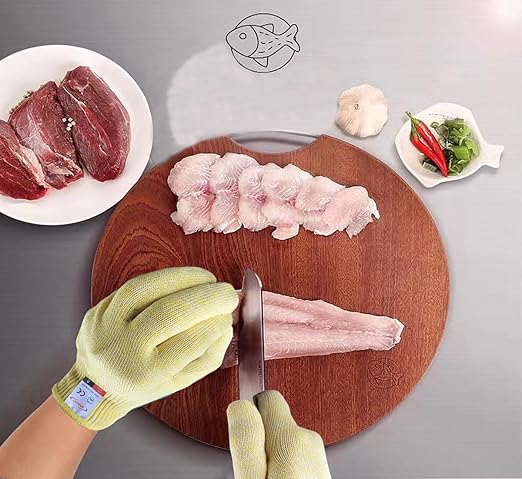 Cutting Gloves, 2 Pairs of Cut Resistant Gloves Food Grade, Cut Resistant Gloves for Kitchen, Oyster Shucking, Fish Fillet Processing, Carving Wood and Gardening(Large-Yellow)