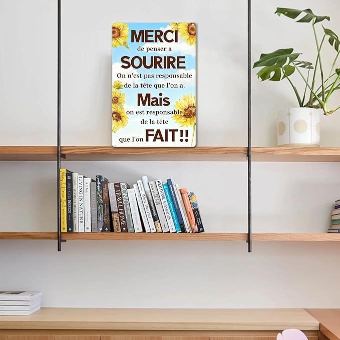 Motivational Wall Decor Metal Tin Signs – Inspirational Wall Art with French Quote, Rustic Farmhouse Wall Decor for Kitchen, Bathroom, or Bedroom, Motivational Sunflower Tin Sign for Home or Rustic Decor, 8x12 Inch