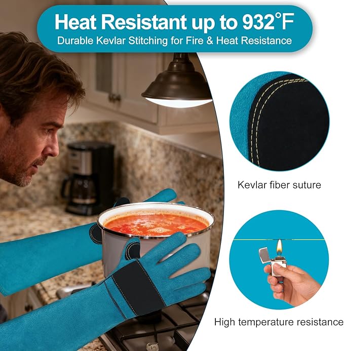 Welding Gloves 23.6" Heat-Resistant Leather, Long Gauntlet Forearm Protection for TIG/MIG, Also for Animal Handling