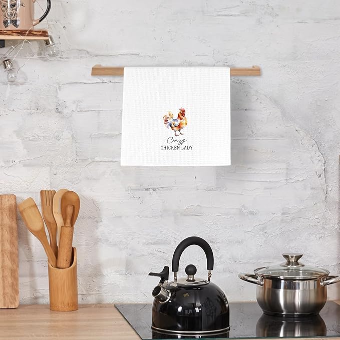 Crazy Chicken Lady Kitchen Dish Towels 16x24 Inch, Funny Chicken Gifts for Chicken Lover Chicken Mom, Sarcastic Chicken Mama Decorative Hand Towels Tea Towels for Farmhouse Home