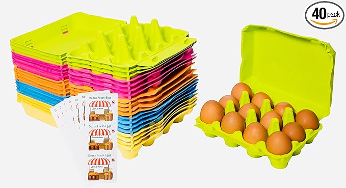 Pakiti Dozen Colored Egg cartons 40 Pack, Reusable Natural Paper Pulp | Colorful 3x4 Vintage Style Holds 12 Large Eggs for Farmers Market and Easter Eggs Basket