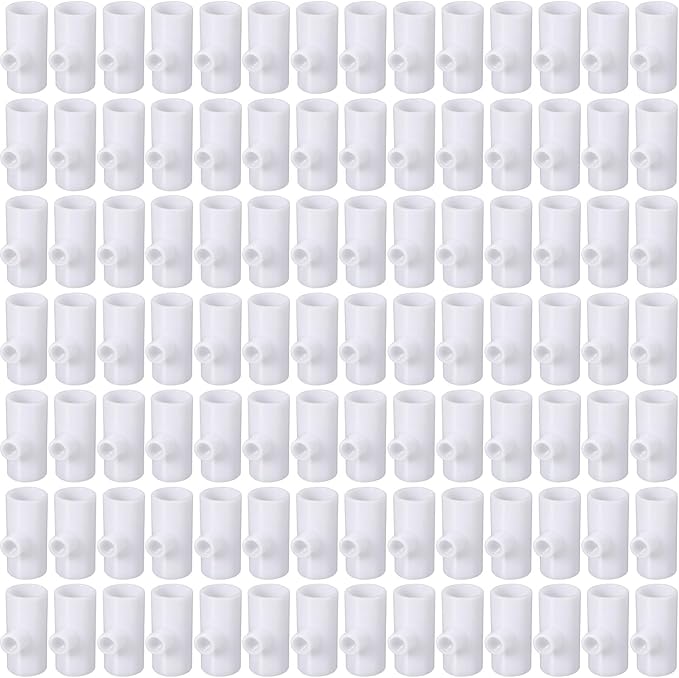 Outus 100 Pack Chicken Waterer PVC Tee Fittings, Fully Automatic Poultry Waterer PVC Fittings for Threaded Chicken Water Nipples, Cups, Drinker, Feeder, Duck, Quail, Turkey Coop Accessories, White