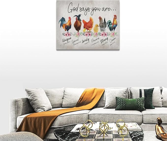 Rooster Kitchen Decor Wall Art Rustic Farmhouse Chicken Pictures Wall Decor Country God Says You Are Canvas Prints Framed Artwork Home Office Decorations For Bathroom Dinning Room 16"x12"