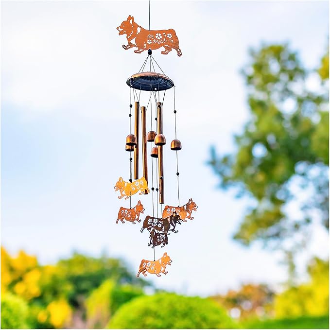 Corgi Dog Wind Chimes Outdoor Dog Gifts for Women Men Mom Gardening Birthday Gifts Metal Memorial WindChimes for Outside/Indoors, Lawn, Patio, Yard Art, Garden Decor, Yard Decorations