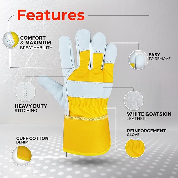 Daniel Smart Men & Women Goatskin Working Glove Lightweight Leather Safety Gloves for construction, gardening outdoor Work