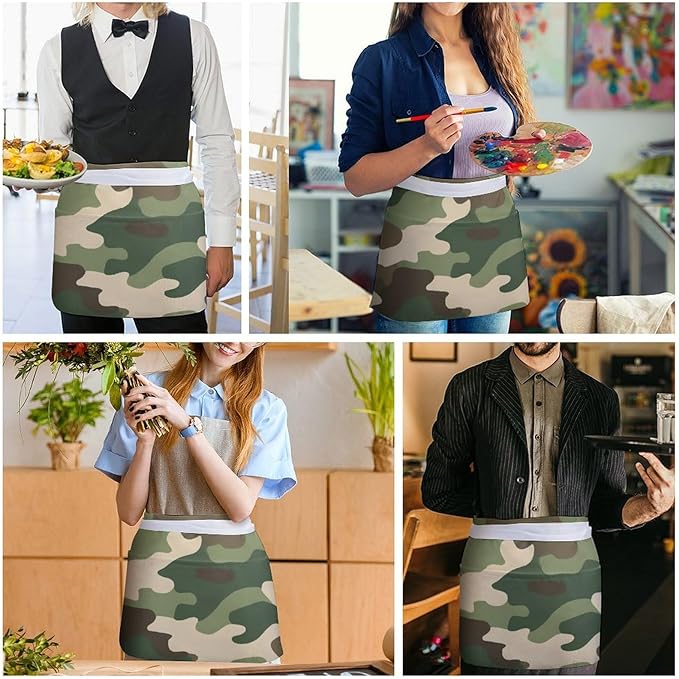 Unisex Apron for Cooking Server Waitress Half Waist Apron with 3 Pockets