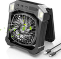 Camping Fan Battery Powered & Solar Powered, Portable Solar Fan 10000mAh Rechargeable Outdoor Fans with Light, Quiet Cordless Fans for Tent, RV, Emergency, Hiking, Power Outage, Desk, Survival Kit