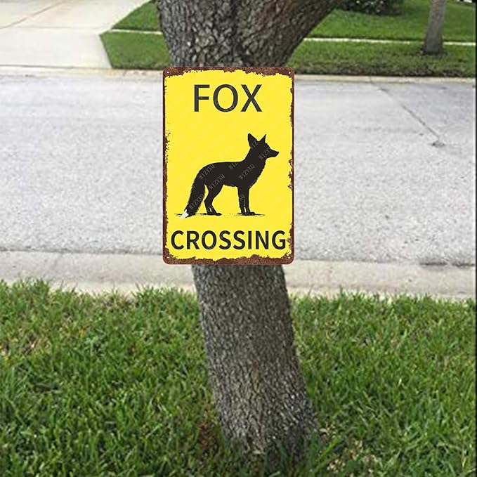 Metal Signs Fox Crossing Vintage Tin Sign for Home Bar Living Room Garden Yard Outdoor Wall Decor 12x8 Inch