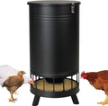 Solution4Patio 65 LB Large Free Standing Chicken Feeding Barrel, Portable Gravity Chicken Feeder Automatic, Dispenser, 16 Feeding Ports Poultry Feeder, Hen Coop (Black)