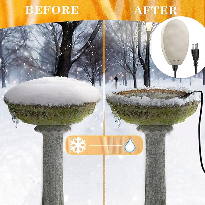 DIGITEN Birdbath Deicer Bird Bath Heater for Outdoors in Winter Thermostatically Controlled Chicken Water Heater Made of Heavy Duty Premium Cast Aluminum 60W Immersion Deicer for Garden Yard Lawn