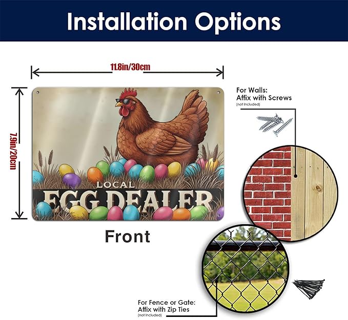 Local Egg Dealer Funny Chicken Coop Sign Farm Fresh Eggs Aluminum Sign Humorous Poultry Farm Decor Gift for Chicken Lovers Rustic Metal Sign 8x12 Inches Style-05
