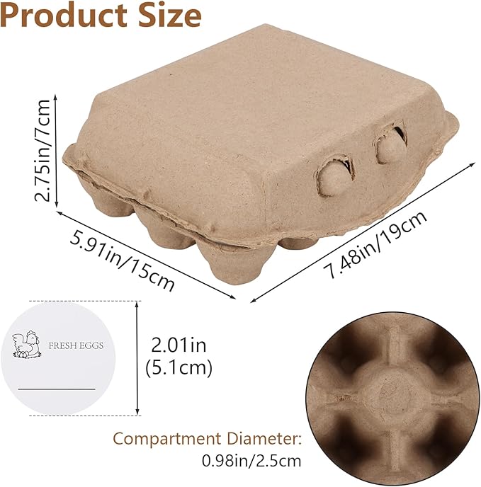 30 Pack Vintage Egg Cartons - Natural Pulp, Holds Twelve 12 Count Chicken Eggs, Sturdy Design Made from Recycled Cardboard