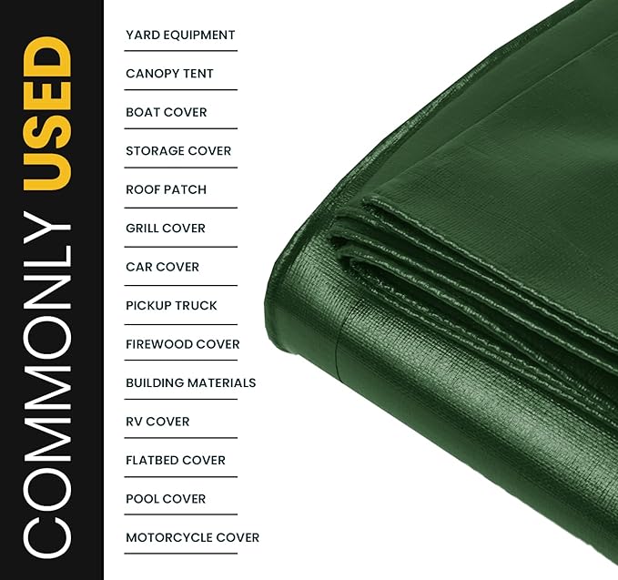 PROTARP Extra Heavy Duty 16 Mil Tarp Cover, Waterproof, UV Resistant, Rip and Tear Proof, Poly Tarpaulin with Reinforced Edges for Roof, Camping, Patio, Pool, Boat. (Green/Black 24′ X 36′)