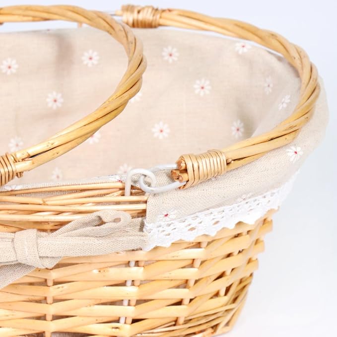 MEIEM Wicker Gift Baskets Empty Oval Willow Woven Picnic Cheap Easter Candy Storage Wine Basket with Handle Egg Gathering Wedding Basket (Natural)