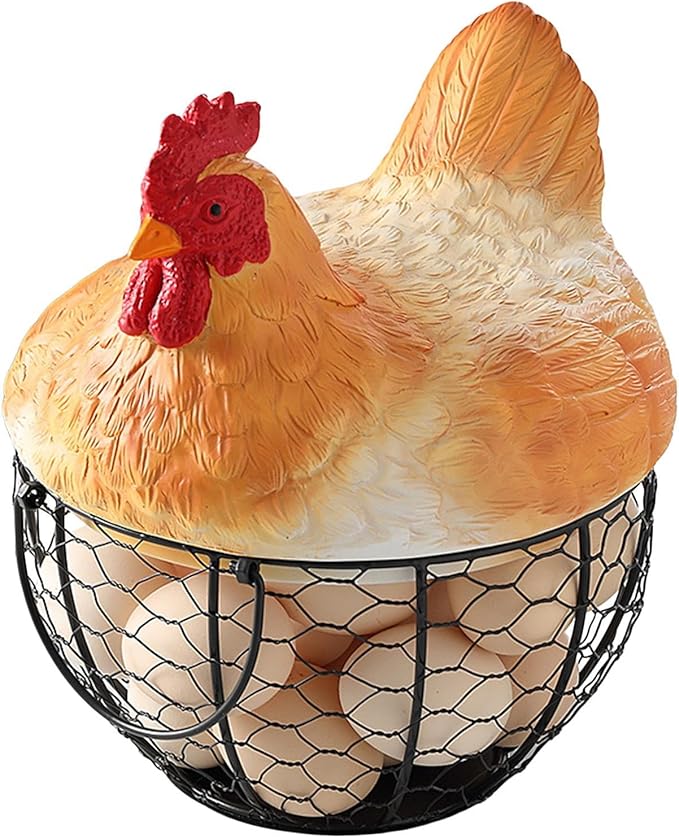 Egg Collecting Basket, Wire Egg Basket For Gathering Fresh Eggs, Metal Farm Fresh Eggs Storage Holder With Lid For Kitchen Countertop