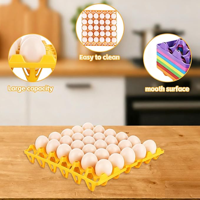 12PCS Plastic Egg Trays, 30-Cell Stackable Egg Crates, Egg Flats, Egg Cartons for Egg Packing, Storage, Shipping Fresh Eggs