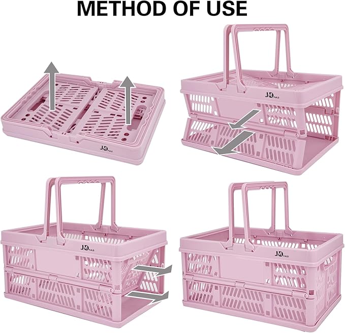 20 Liter Folding Storage Basket, Collapsible Plastic Folding Box, Storage Crates for Home, Office, Garage (Pink)