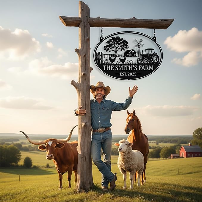 Personalized Metal Farm Signs, Custom Ranch Sign, Customized Farm Metal Signs Outdoor, Custom Large Hanging Family Name Sign for Farms, Ranch, Barn, Farmhouse