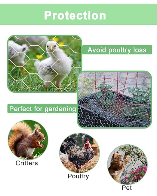 Garden Poultry Chicken Wire Netting - 72 '' × 150 ' Garden Fence Animal Barrier, Chicken Wire for Crafts, 1 inch Mesh Poultry Netting Fence, Pet/Rabbit/Chicken Wire Fencing