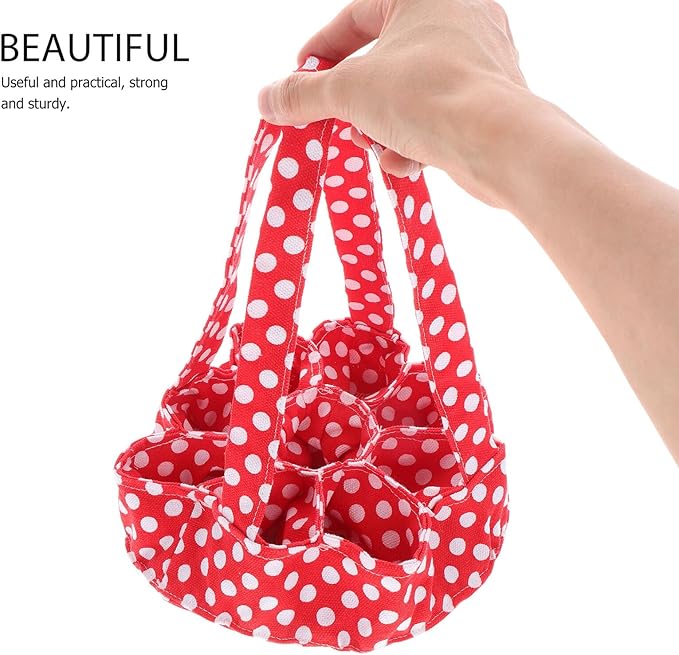 Cabilock Egg Collecting Basket with 9 Pockets Red Polka Dot Fabric Egg Gathering Pouch for Chicken Duck for Home and Garden Use
