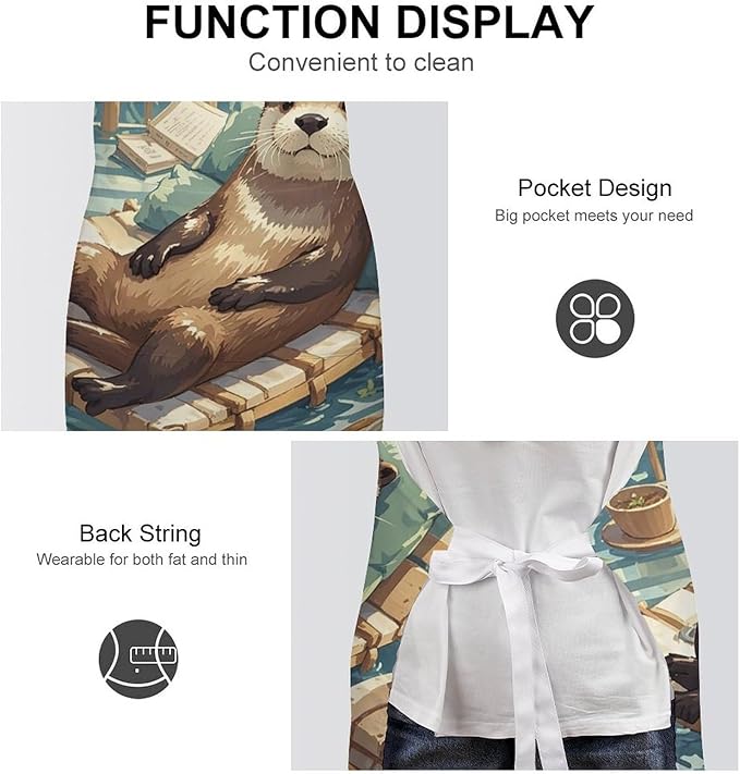 Waterproof Apron Adjustable Bib Aprons with Pockets Orange Cat Sleeping Apron Kitchen Aprons for Women Men