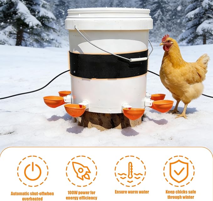Chicken Water Heater for Winter,Replace for RentACoop Thermo Bucket Belt,Fits Most 2-5 Gal Buckets,Chicken Waterer Heater,Energy-Efficient, Safe, and Durable,Prevent Icing