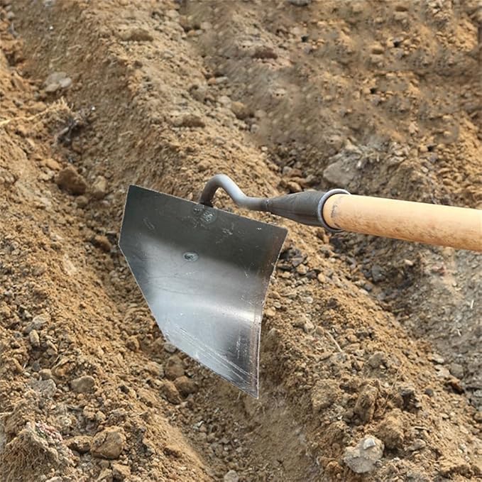 Soil Turning Hoe, Triangle Hoe Garden Tool, Hardened All-Steel Plow Hoe Ridging for Manuring Weeding Planting Digging Soil Leveling Stainless Steel Landscaping Hoe, Bronze
