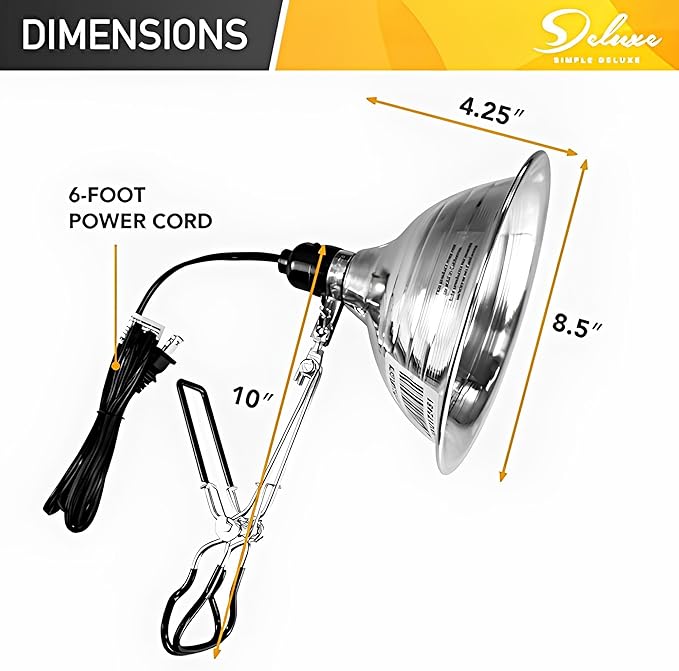Simple Deluxe 1-Pack Clamp Lamp Light with 8.5 Inch Aluminum Reflector up to 150 Watt E26 (no Bulb Included), Silver and Black