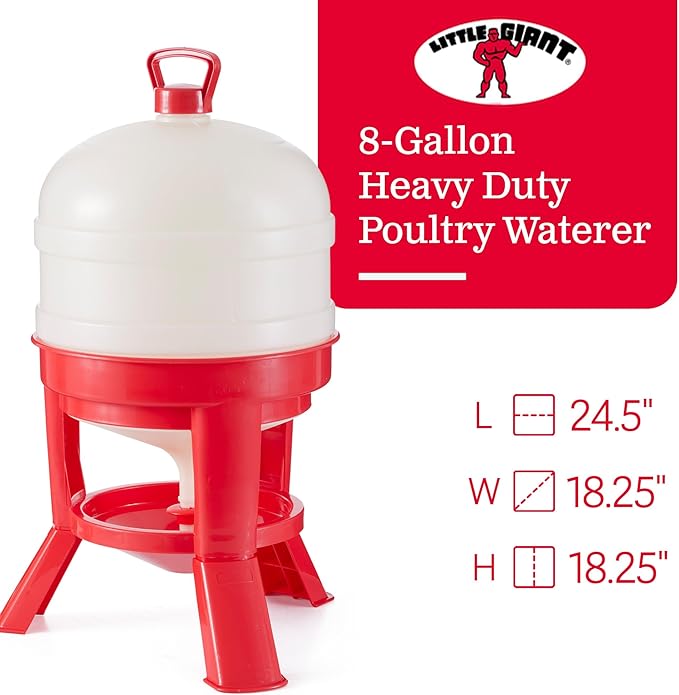 Little Giant DOMEWTR8 8 Gallon Tank Heavy Duty Plastic Dome Poultry and Chicken Gravity Water Dispenser with 3 Footed Stand, Red (2 Pack)