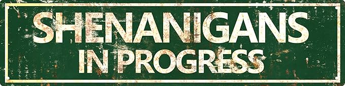 Vintage Tin Sign Retro Metal Shenanigans In Progress Signs for Home Decor Stylish Wall Art Plaques Ideal Gift for Home Bathroom Kitchen and Gothic Wall Decor in Every Room 16x4in
