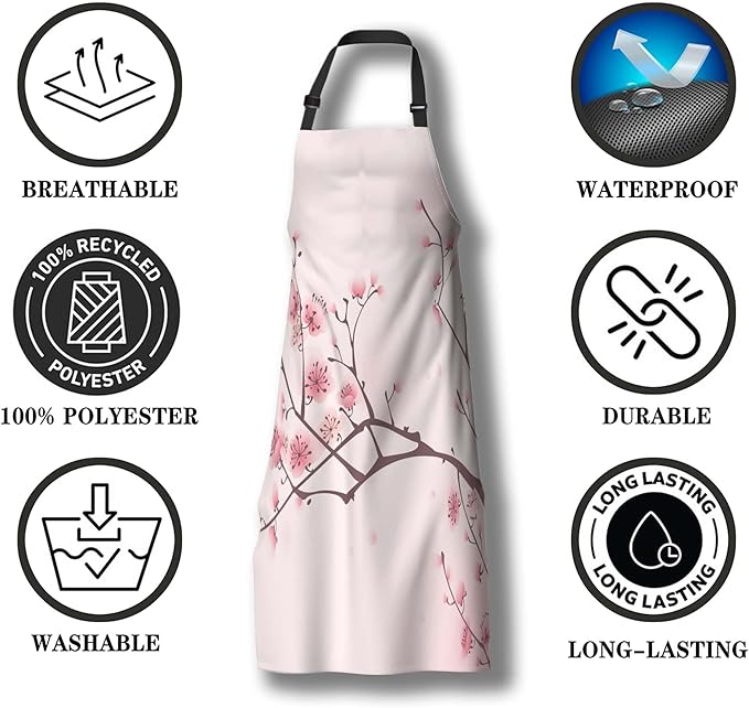 Kitchen Apron for Women Cherry Blossom Funny Aprons for Men for Cooking Restaurant BBQ Painting Crafting Gardening 27” (W) x 31” (H), Waterproof Aprons