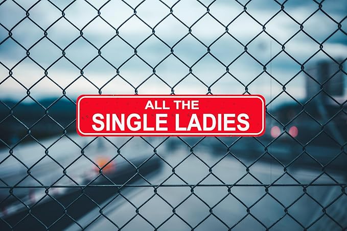 All The Single Ladies Sign - Chicken Hen Rustic Metal Street Sign or Door Name Plate Plaque Home Patio Garden Bar Farm House Garage Wall Decor Red Tin Signs 16 X 4 Inch