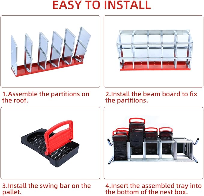 10 Compartment Metal Chicken Nesting Box, Automatic Roll-Out Egg Collection, Waterproof Galvanized Steel Laying Box with Perch & Wall Mount, for Hens Ducks Rabbits,