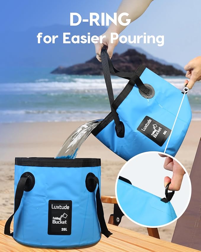 Luxtude Collapsible Bucket with Handle, Portable 5 Gallon Bucket for Camping, Fishing, Beach, Gardening, RV & Outdoor Emergency, Heavy-Duty & Ultra Lightweight Water Storage Container