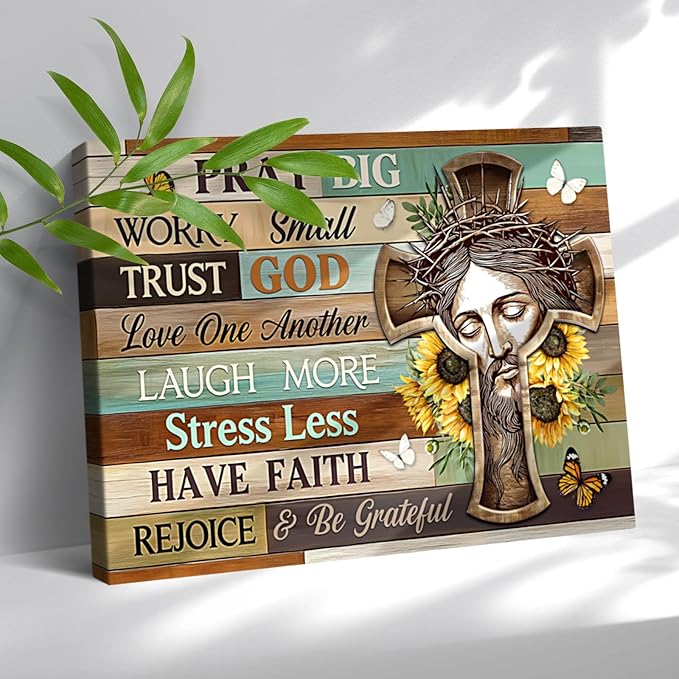Christian Wall Art Office Religious Wall Decor Pictures for Prayer Room Inspirational Bible Verses Bathroom Scripture Canvas Framed Artwork Painting Home Decorations for Living Room, Bedroom 16"x20"