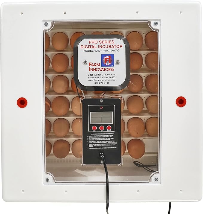 Farm Innovators 2150 Heated Digital LCD Display Still Air Incubator for 4 Dozen Eggs with Deep Bottom Tray and 360 Degree Viewing Window, White