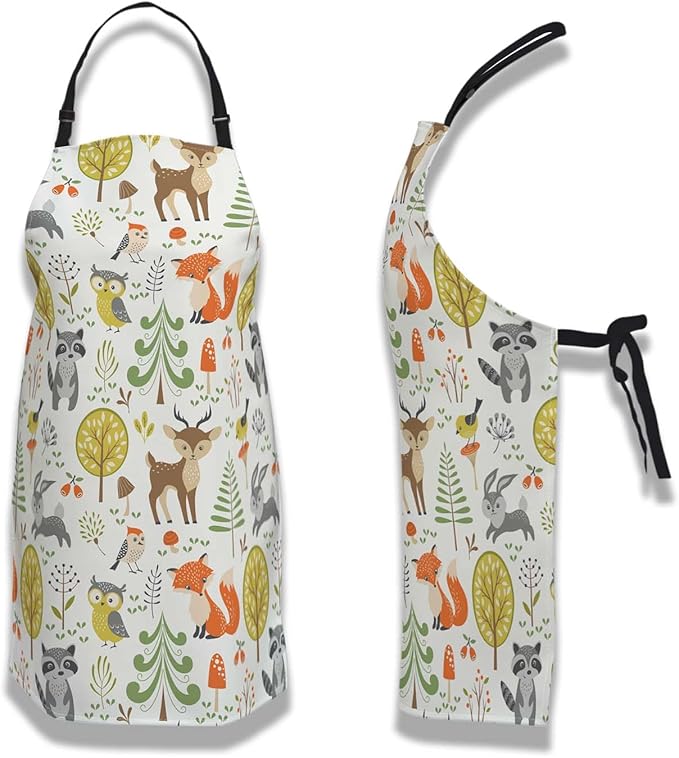 Gardening Apron for Women Cute Woodland Animals Cooking Aprons for Men for Kitchen Cooking Restaurant BBQ Painting Crafting 27” (W) x 31” (H), Waterproof Apron