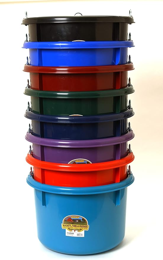 Little Giant® Plastic Round Feeder | Feed Bucket for Livestock | Ultra Durable Round Plastic Bucket | Made in USA | 8 Gallon | Blue