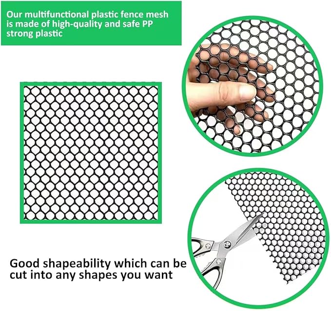 Upgraded Plastic Chicken Wire Fence Mesh(24INx20FT) - Black/Green/White Colors 0.3" Openings,for Garden Net, Poultry Fencing, Chicken Wire Frame,Animal Cage Fence,Floral Netting(Black)