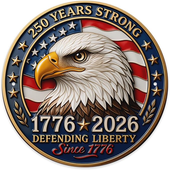 United States 250th Anniversary Metal Sign, 250th Anniversary USA Round Metal Signs for Home Decor, 250 Patriotic American Wall Signs Yard Signs, Gift for US Citizens, Patriotic Collectors